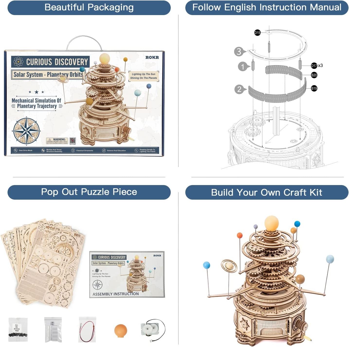 Planetario Mecánico 3D de Madera – Puzzle Educativo Robotime